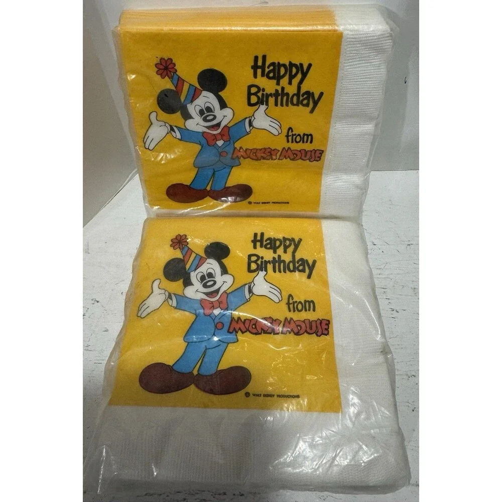 Lot of 2 vintage sealed packages Disney Mickey Mouse Happy Birthday napkins
